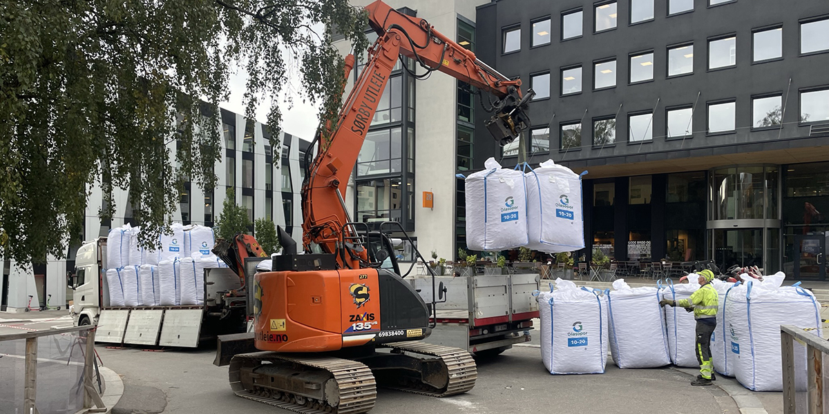 Glasopor enkel frakt av fyllingsmateriale til tak med lett-sekker